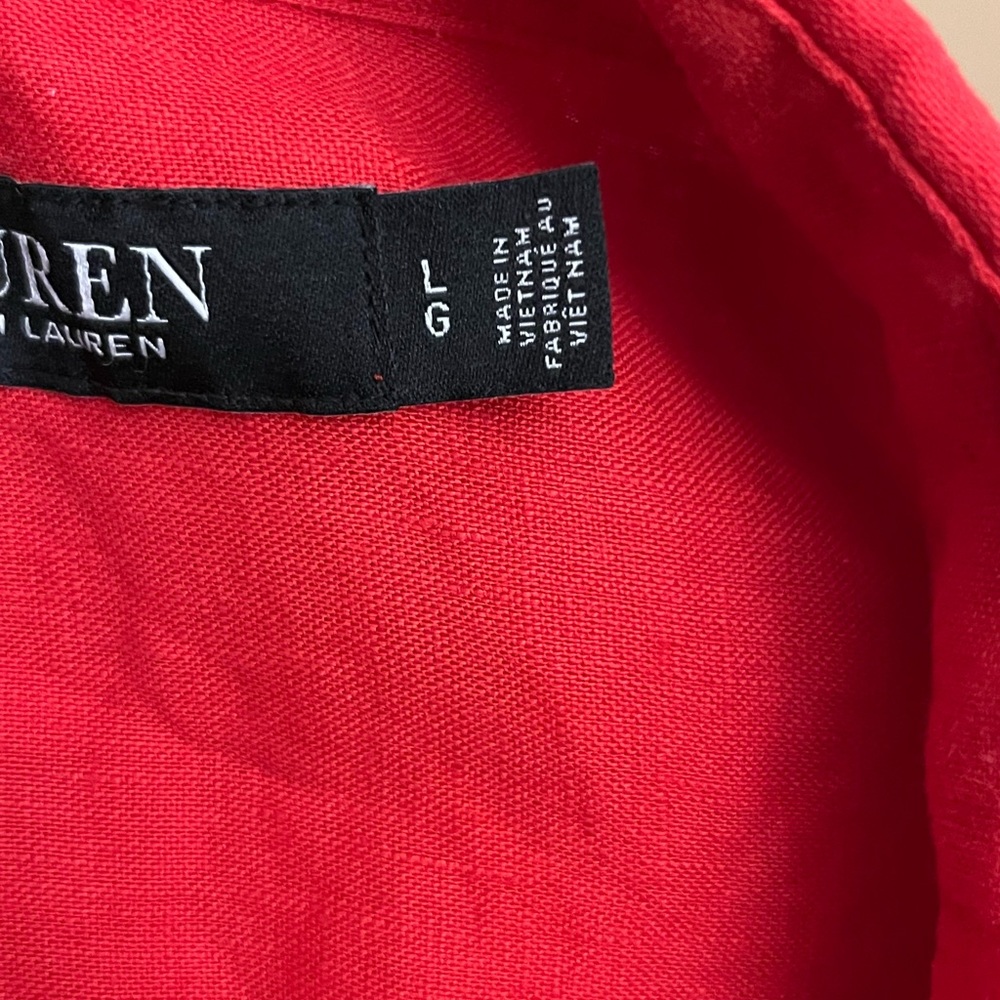 Lauren Ralph Lauren women’s short sleeve linen shirt. Size L. Red - Picture 6 of 9